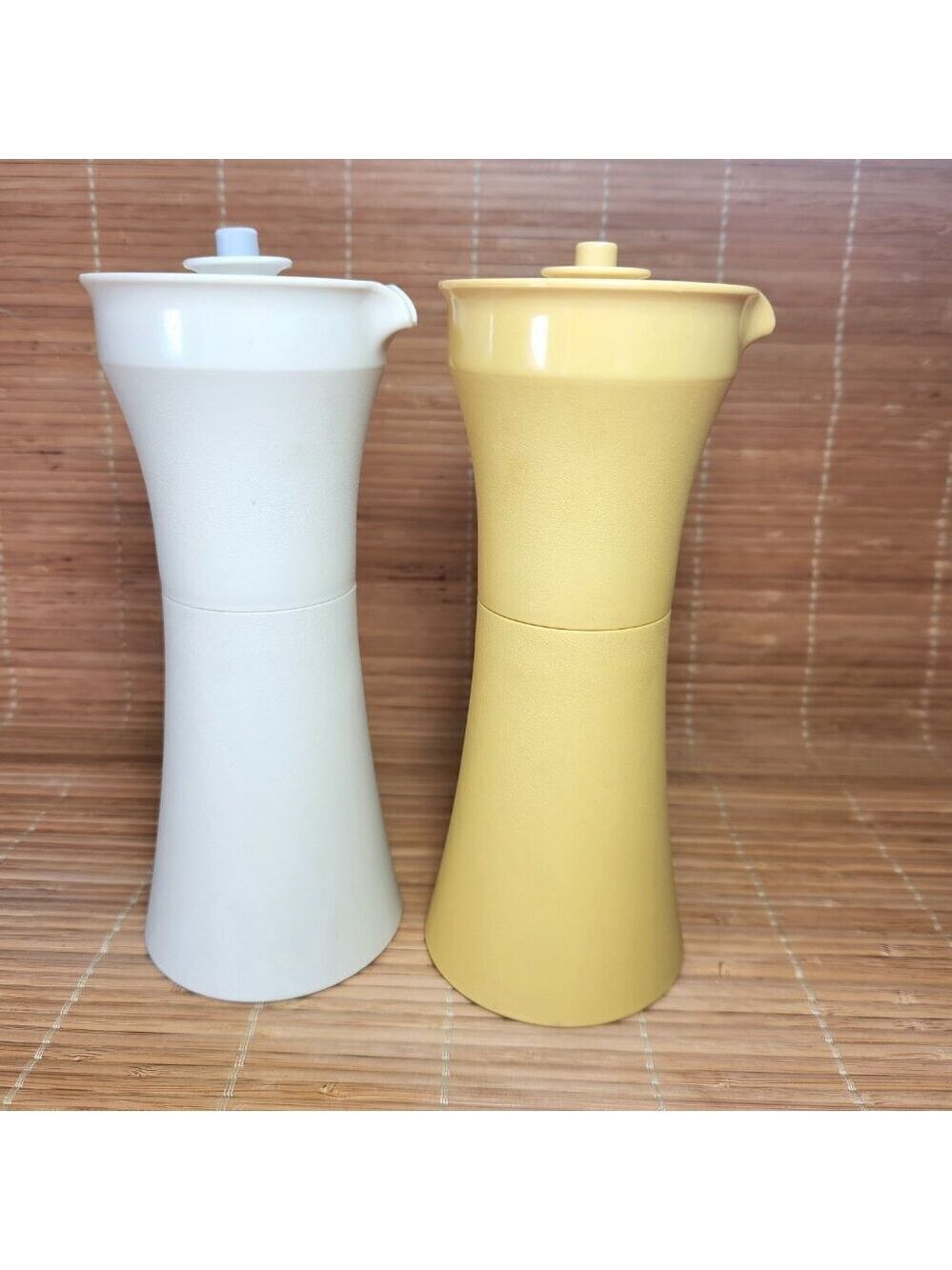 Tupperware Oil & Vinegar Cruet Set Almond Yellow Salad Dressing Container